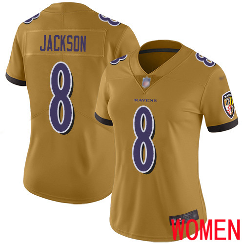 Baltimore Ravens Limited Gold Women Lamar Jackson Jersey NFL Football 8 Inverted Legend